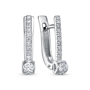 Серьги с английским замком из белого золота с бриллиантом