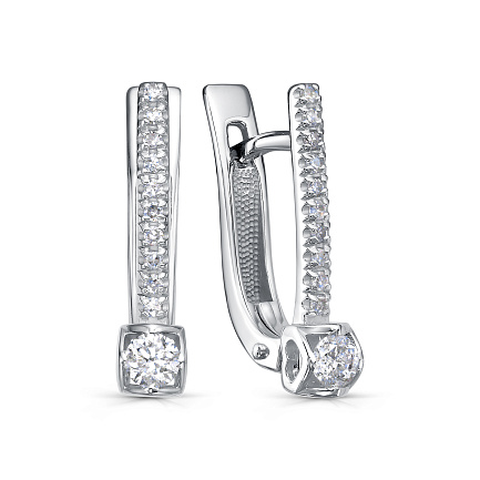 Серьги с английским замком из белого золота с бриллиантами