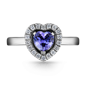 Кольцо из белого золота с бриллиантами и танзанитом