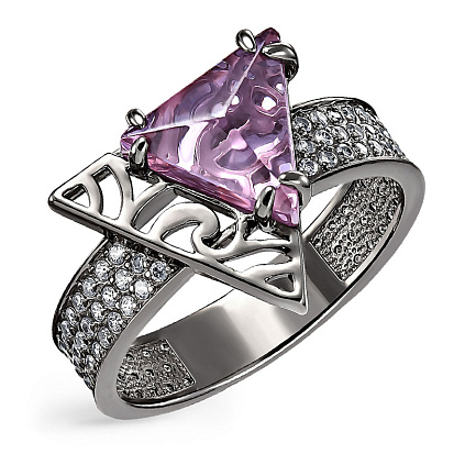 Кольцо из серебра с ситалом, фианитами