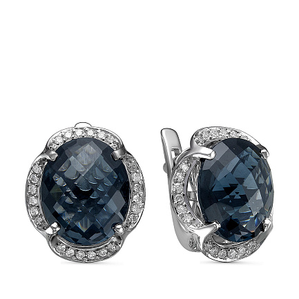 Серьги из белого золота с бриллиантами, топазами