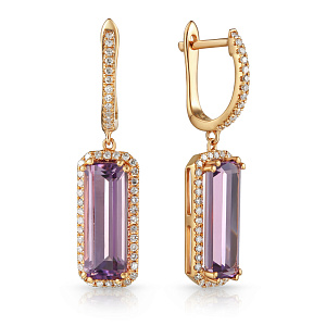 Серьги с английским замком из красного золота с аметистом