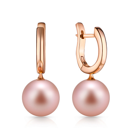 Серьги с английским замком из красного золота с жемчугом