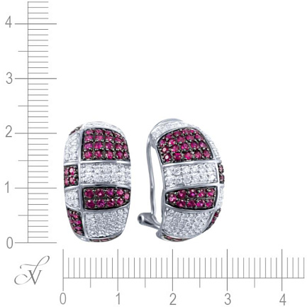 Серьги из белого золота с бриллиантами, рубинами