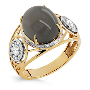 Золотое кольцо с лунным камнем, бриллиантами