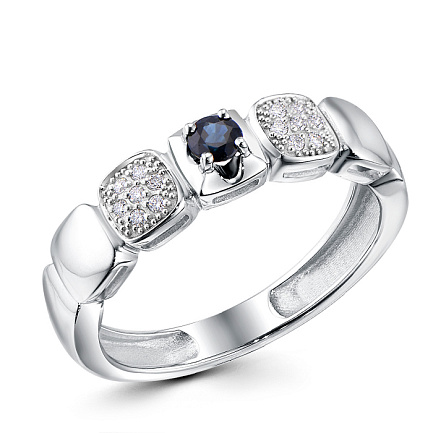Кольцо из белого золота с бриллиантами, сапфиром