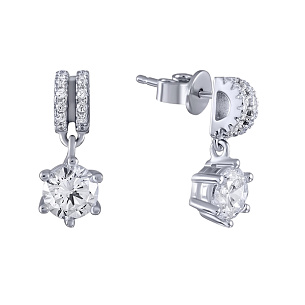 Пусеты из серебра с фианитом