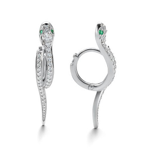 Серьги из белого золота с бриллиантами, изумрудами