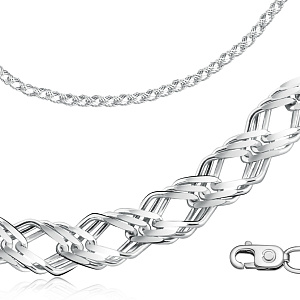 Цепь автомат из серебра, плетение тройной ромб
