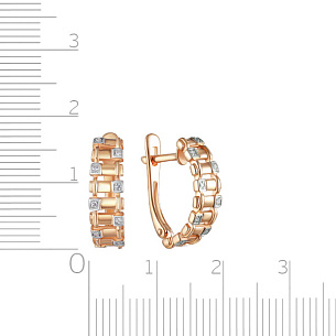 Серьги с английским замком из красного золота с фианитом
