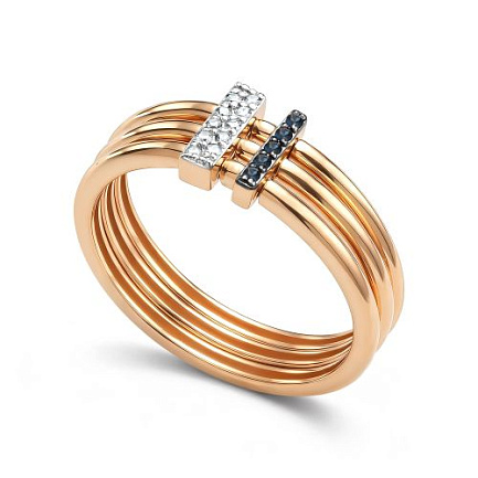 Кольцо из красного золота с бриллиантами, сапфирами