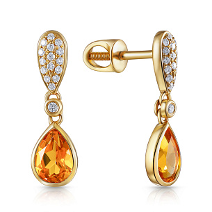 Пусеты из желтого золота с бриллиантами и цитринами