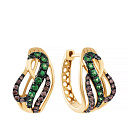 Серьги из желтого золота с бриллиантами, цаворитами