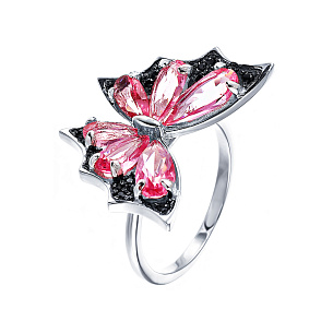 Кольцо из серебра с стеклом, фианитом