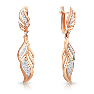 Серьги с английским замком из красного золота с фианитом