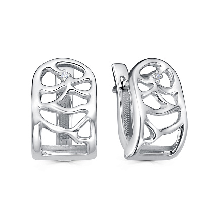 Серьги с английским замком из серебра с бриллиантами
