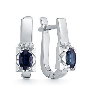 Серьги из белого золота с бриллиантами, сапфирами