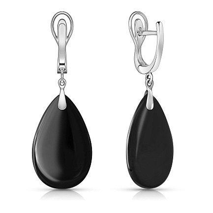 Серьги с английским замком из белого золота с ониксами