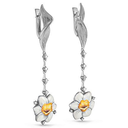 Серьги с английским замком из белого золота с бриллиантами