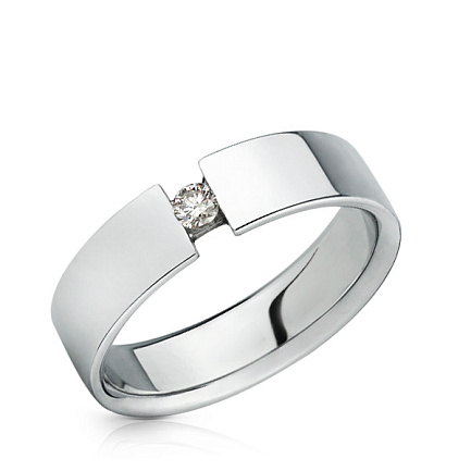 Кольцо обручальное из белого золота с бриллиантом
