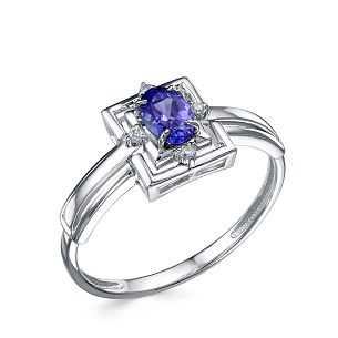 Кольцо из белого золота с бриллиантами и танзанитом
