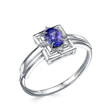 Кольцо из белого золота с бриллиантами, танзанитом