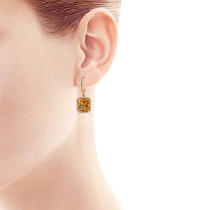 Серьги с английским замком из желтого золота с бриллиантами