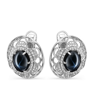 Серьги с английским замком из серебра с фианитами, сапфирами