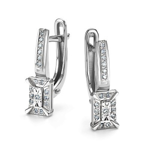 Серьги с английским замком из белого золота с бриллиантами