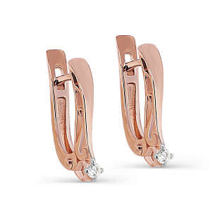 Серьги с английским замком из красного золота с бриллиантом