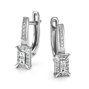 Серьги с английским замком из белого золота с бриллиантом