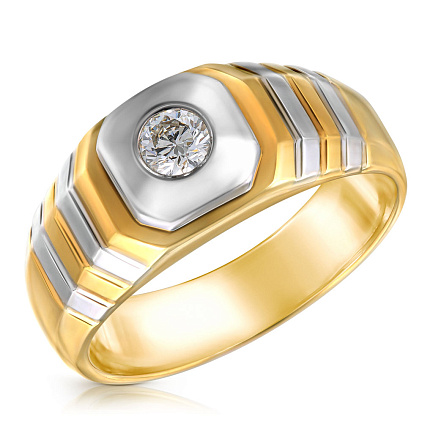 Кольцо мужское из желтого золота с бриллиантом