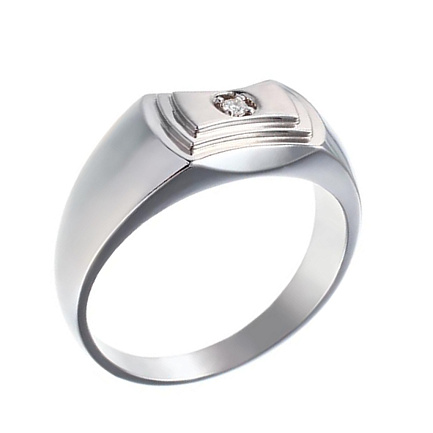 Печатка из белого золота с бриллиантом