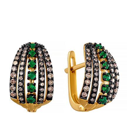 Серьги с английским замком из желтого золота с бриллиантами