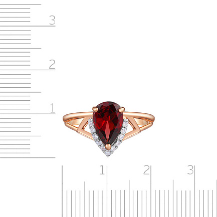 Кольцо из красного золота с гранатом, фианитом