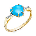 Кольцо из желтого золота с бриллиантами, бирюзой