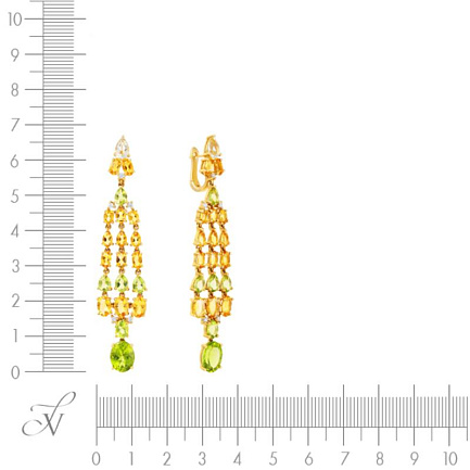 Серьги из желтого золота с бриллиантами, перидотами