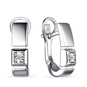 Серьги с английским замком из серебра с бриллиантом