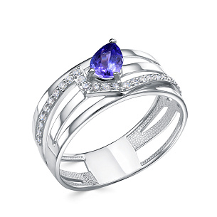 Кольцо из белого золота с танзанитом и бриллиантами