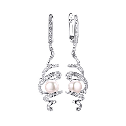 Серьги с английским замком из серебра с жемчугом