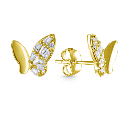 Серьги из серебра с позолотой, фианитами