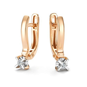 Серьги с английским замком из красного золота с бриллиантом