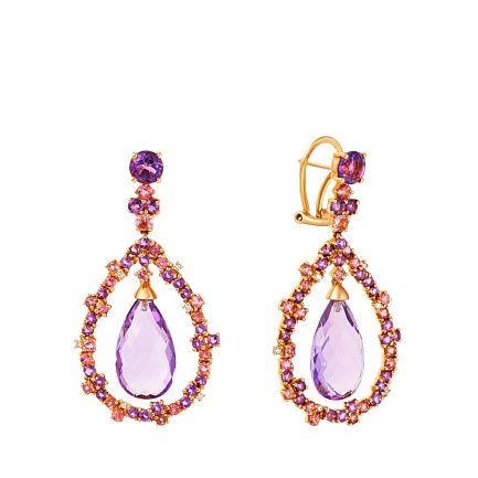 Серьги из красного золота с аметистами, бриллиантами