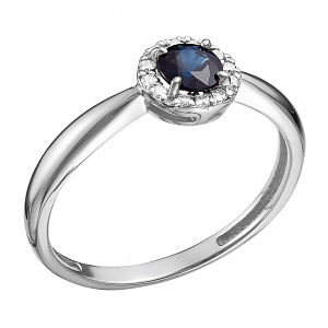 Кольцо из белого золота с бриллиантами, сапфиром