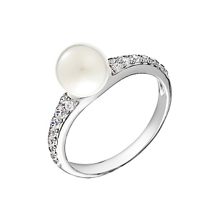 Кольцо из серебра с жемчугом, фианитами