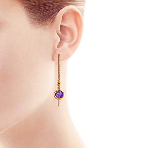 Продевки из желтого золота с аметистом