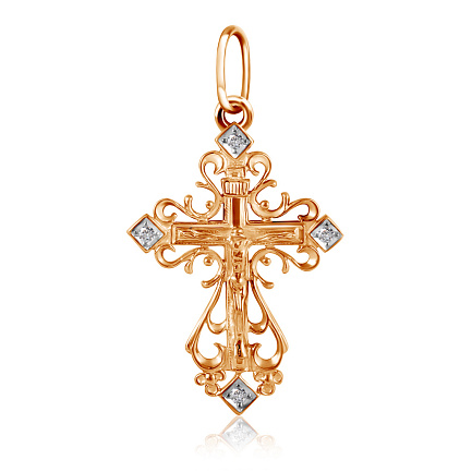 Крест из красного золота с фианитами Сваровски