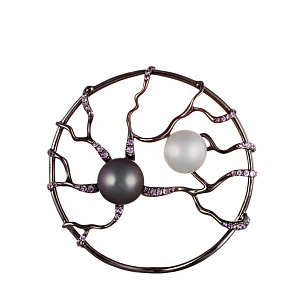 Подвеска из черненого золота с сапфирами, жемчугом