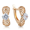 Серьги с английским замком из красного золота с фианитом