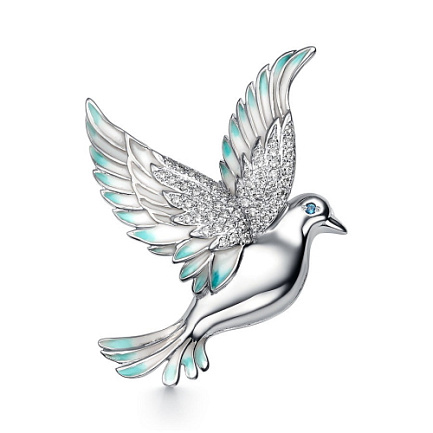 Брошь из серебра с позолотой, фианитом